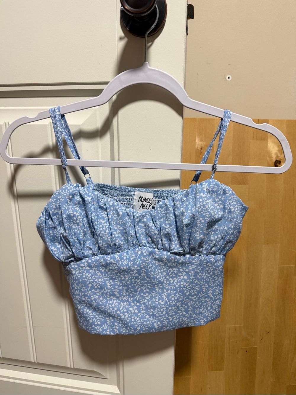 Princess Polly Blue Floral Ruched Cropped Cami